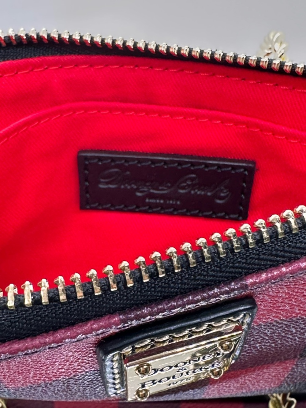 Dooney & Bourke Red and Black Plaid Wristlet with Tassel - Picture 4 of 4